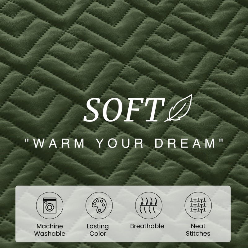EXQ Home Quilt Set Full Quilts Queen Size Olive Green 3 Piece,Lightweight Soft Coverlet Modern Style Squares Pattern Bedspread Set(1 Quilt,2 Pillow Shams) - Image 4